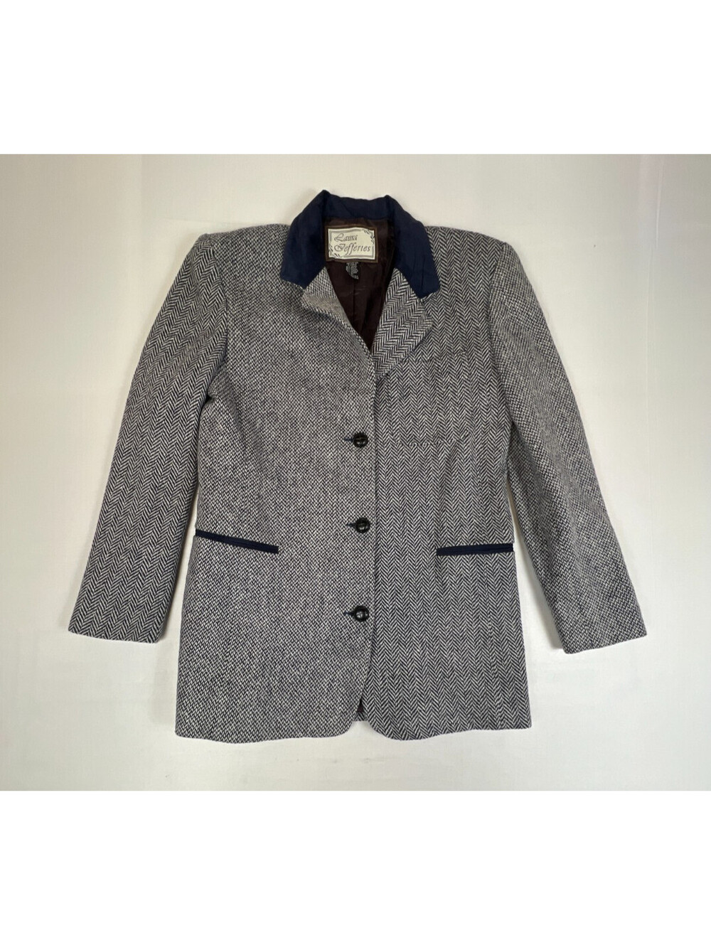 Laura Jefferies Wool Blend Herringbone Blazer Jacket Womens Small Vintage USA